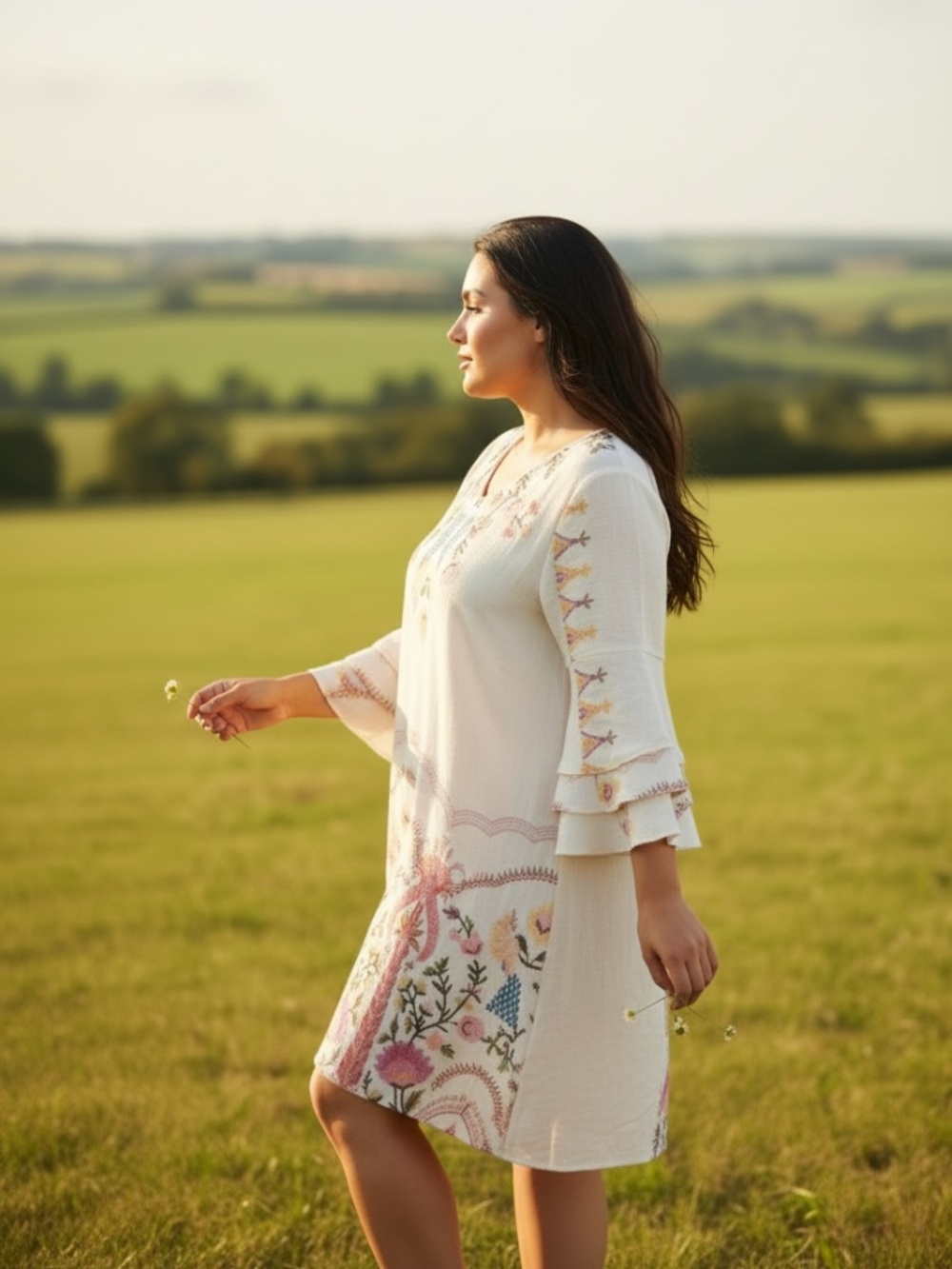 Not Women's Plus 2X Cream Floral Embroidered Boho Dress Cover Up - Picture 2 of 6